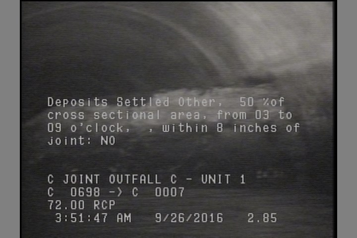 Deposits Settled Other, 50 %of cross sectional area, from 03 to 09 o'clock, , within 8 inches of joint: NO
