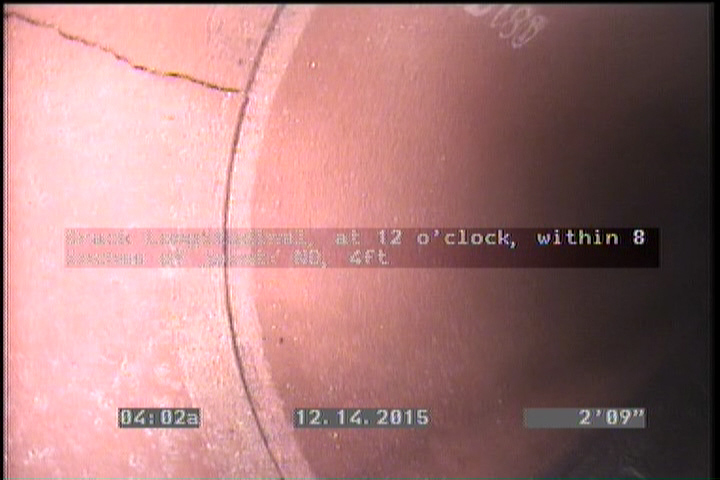 Crack Longitudinal, at 12 o'clock, within 8 inches of joint: NO, 4ft