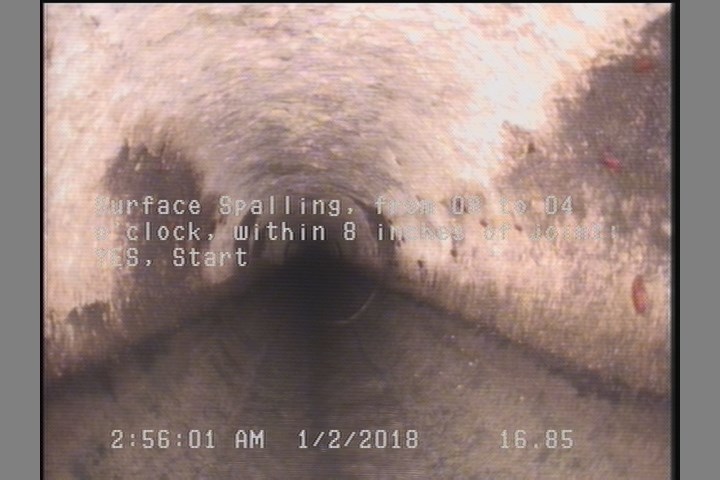 Surface Spalling, from 08 to 04 o'clock, within 8 inches of joint: YES, Start