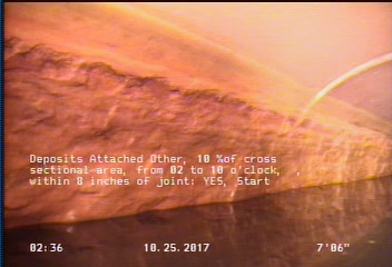 Deposits Attached Other, 10 %of cross sectional area, from 02 to 10 o'clock, , within 8 inches of joint: YES, Start