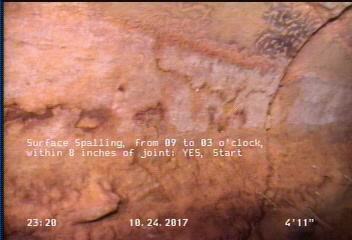Surface Spalling, from 09 to 03 o'clock, within 8 inches of joint: YES, Start