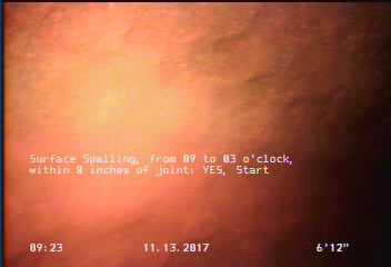 Surface Spalling, from 09 to 03 o'clock, within 8 inches of joint: YES, Start