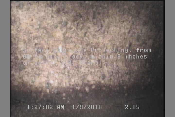 Surface Aggregate Projecting, from 08 to 04 o'clock, within 8 inches of joint: YES, Start