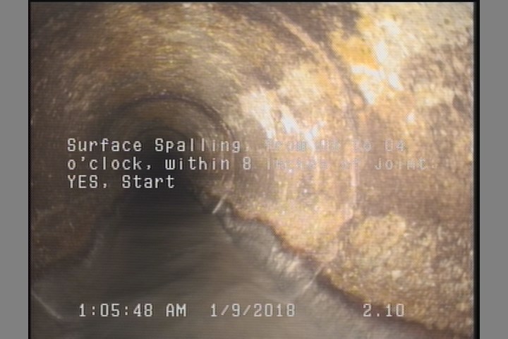 Surface Spalling, from 08 to 04 o'clock, within 8 inches of joint: YES, Start