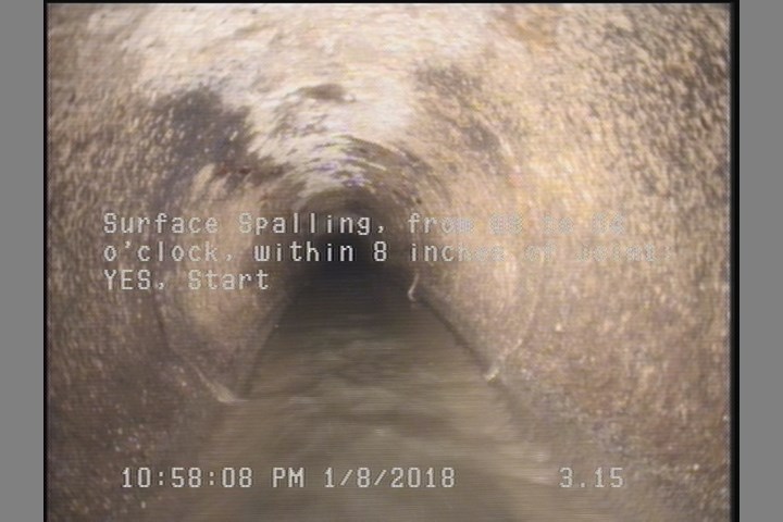 Surface Spalling, from 08 to 04 o'clock, within 8 inches of joint: YES, Start