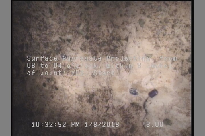 Surface Aggregate Projecting, from 08 to 04 o'clock, within 8 inches of joint: YES, Start