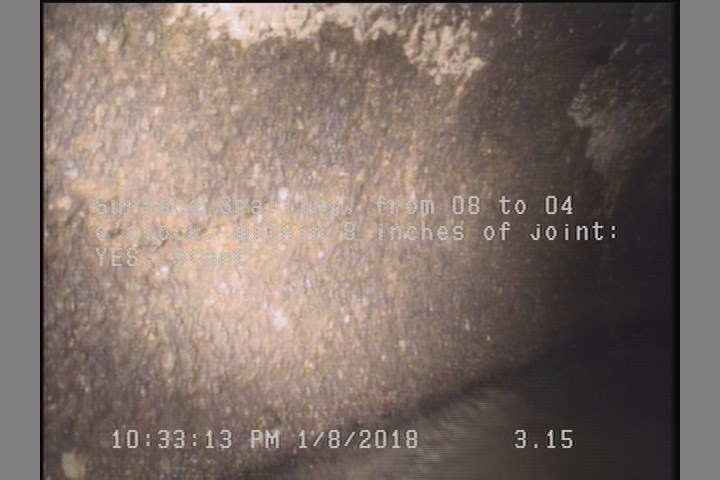 Surface Spalling, from 08 to 04 o'clock, within 8 inches of joint: YES, Start