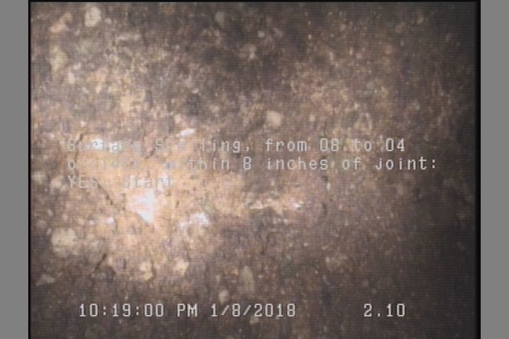 Surface Spalling, from 08 to 04 o'clock, within 8 inches of joint: YES, Start