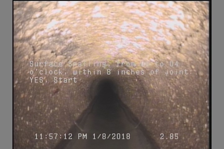 Surface Spalling, from 08 to 04 o'clock, within 8 inches of joint: YES, Start