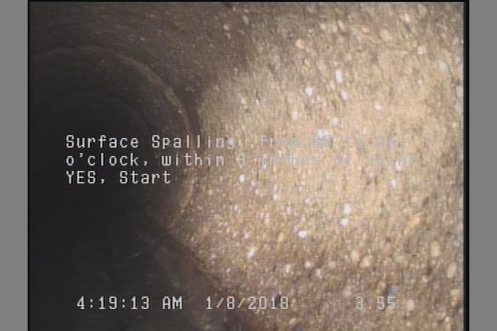Surface Spalling, from 08 to 04 o'clock, within 8 inches of joint: YES, Start