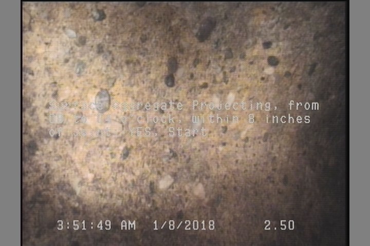 Surface Aggregate Projecting, from 08 to 04 o'clock, within 8 inches of joint: YES, Start