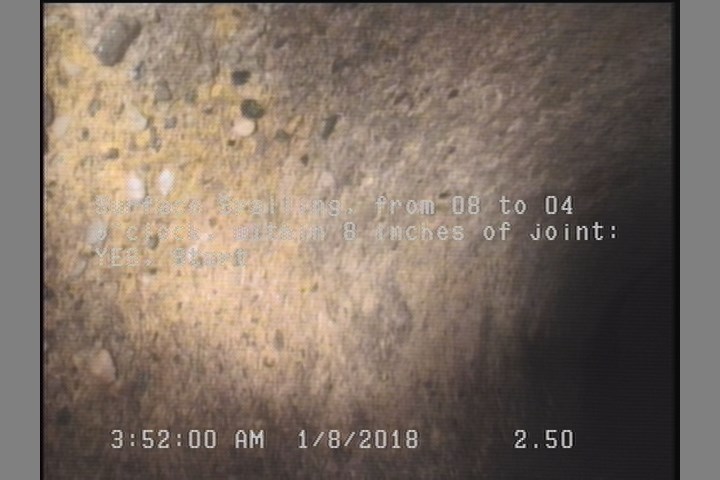 Surface Spalling, from 08 to 04 o'clock, within 8 inches of joint: YES, Start