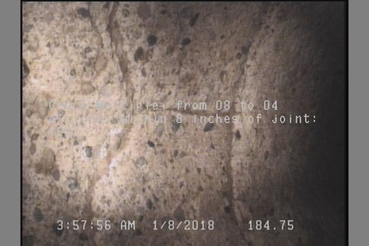 Crack Multiple, from 08 to 04 o'clock, within 8 inches of joint: YES