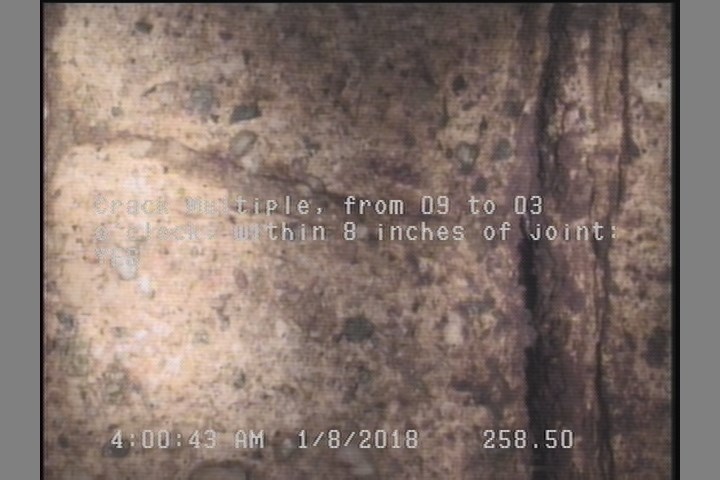 Crack Multiple, from 09 to 03 o'clock, within 8 inches of joint: YES