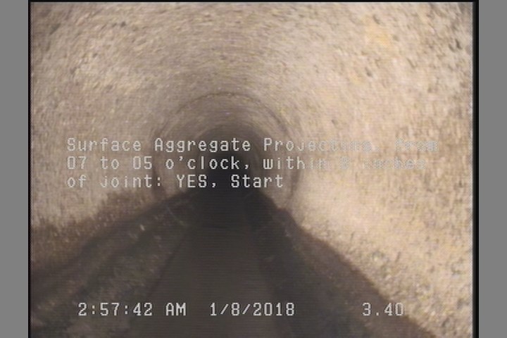 Surface Aggregate Projecting, from 07 to 05 o'clock, within 8 inches of joint: YES, Start