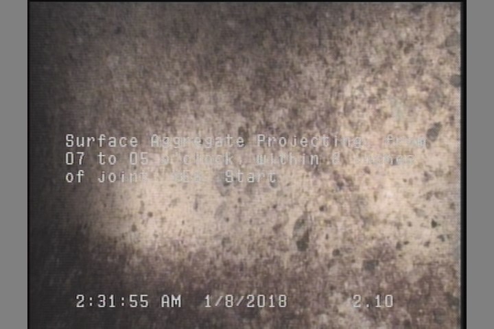 Surface Aggregate Projecting, from 07 to 05 o'clock, within 8 inches of joint: YES, Start