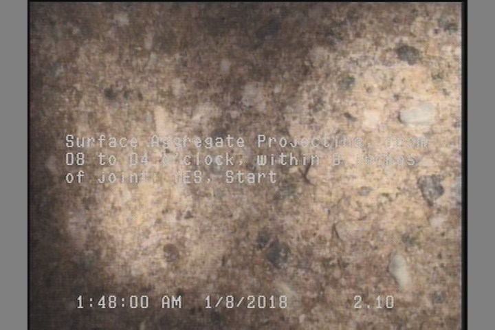 Surface Aggregate Projecting, from 08 to 04 o'clock, within 8 inches of joint: YES, Start