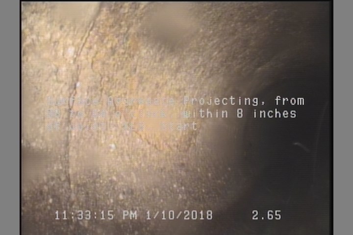 Surface Aggregate Projecting, from 08 to 04 o'clock, within 8 inches of joint: YES, Start