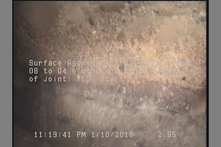 Surface Aggregate Projecting, from 08 to 04 o'clock, within 8 inches of joint: YES, Start