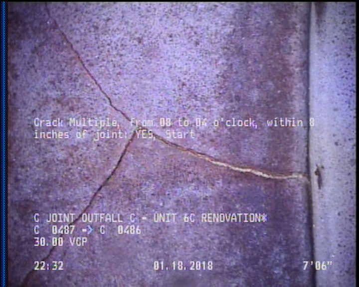 Crack Multiple, from 08 to 04 o'clock, within 8 inches of joint: YES, Start