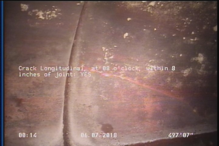 Crack Longitudinal, at 08 o'clock, within 8 inches of joint: YES