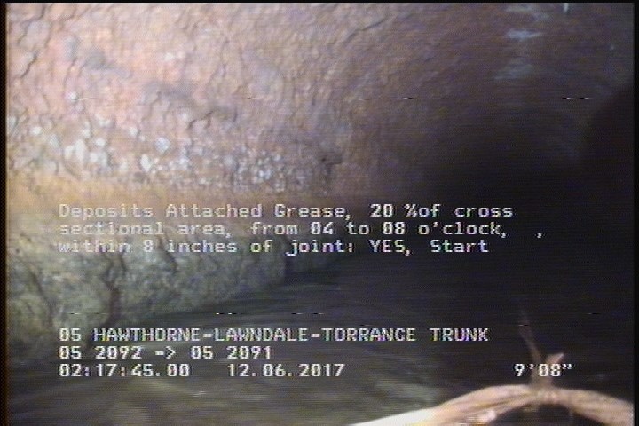 Deposits Attached Grease, 20 %of cross sectional area, from 04 to 08 o'clock, , within 8 inches of joint: YES, Start