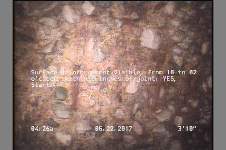Surface Reinforcement Visible, from 10 to 02 o'clock, within 8 inches of joint: YES, Start