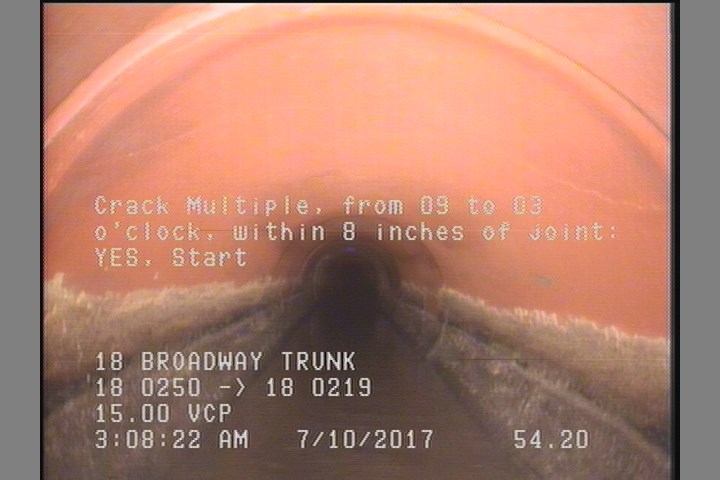 Crack Multiple, from 09 to 03 o'clock, within 8 inches of joint: YES, Start