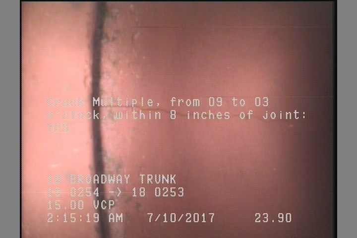 Crack Multiple, from 09 to 03 o'clock, within 8 inches of joint: YES