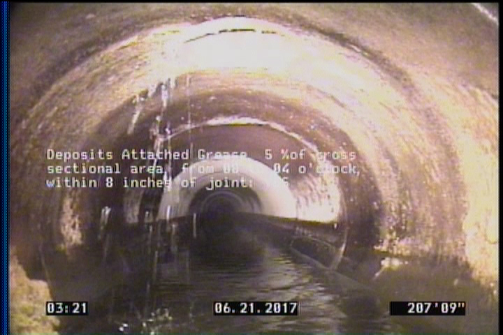 Deposits Attached Grease, 5 %of cross sectional area, from 08 to 04 o'clock, , within 8 inches of joint: YES