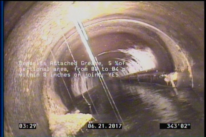Deposits Attached Grease, 5 %of cross sectional area, from 08 to 04 o'clock, , within 8 inches of joint: YES