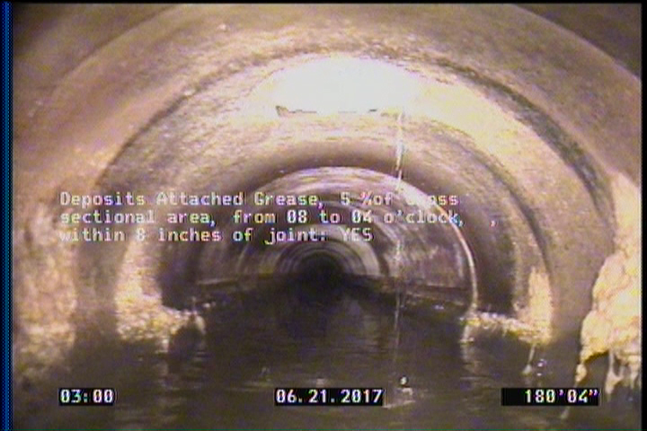 Deposits Attached Grease, 5 %of cross sectional area, from 08 to 04 o'clock, , within 8 inches of joint: YES