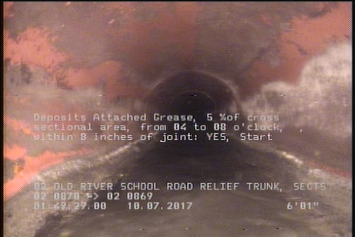 Deposits Attached Grease, 5 %of cross sectional area, from 04 to 08 o'clock, , within 8 inches of joint: YES, Start