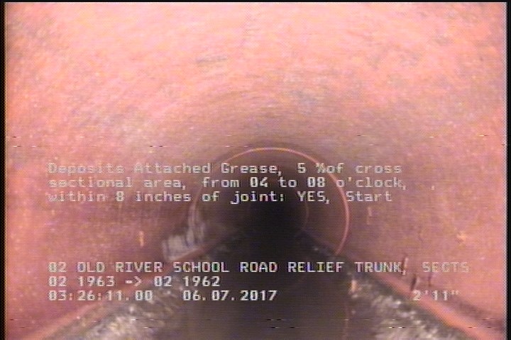 Deposits Attached Grease, 5 %of cross sectional area, from 04 to 08 o'clock, , within 8 inches of joint: YES, Start