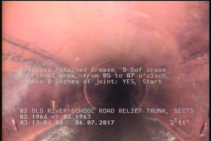 Deposits Attached Grease, 5 %of cross sectional area, from 05 to 07 o'clock, , within 8 inches of joint: YES, Start