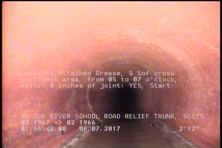 Deposits Attached Grease, 5 %of cross sectional area, from 05 to 07 o'clock, , within 8 inches of joint: YES, Start