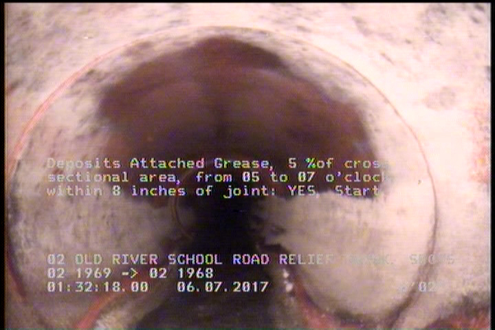 Deposits Attached Grease, 5 %of cross sectional area, from 05 to 07 o'clock, , within 8 inches of joint: YES, Start