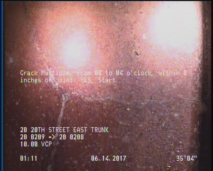 Crack Multiple, from 08 to 04 o'clock, within 8 inches of joint: YES, Start