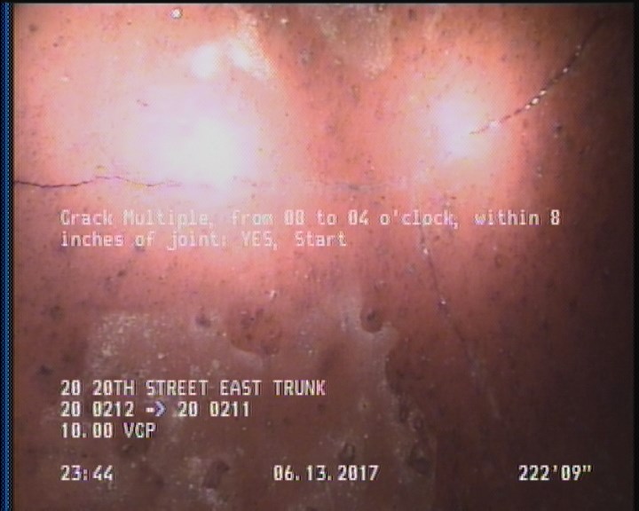 Crack Multiple, from 08 to 04 o'clock, within 8 inches of joint: YES, Start