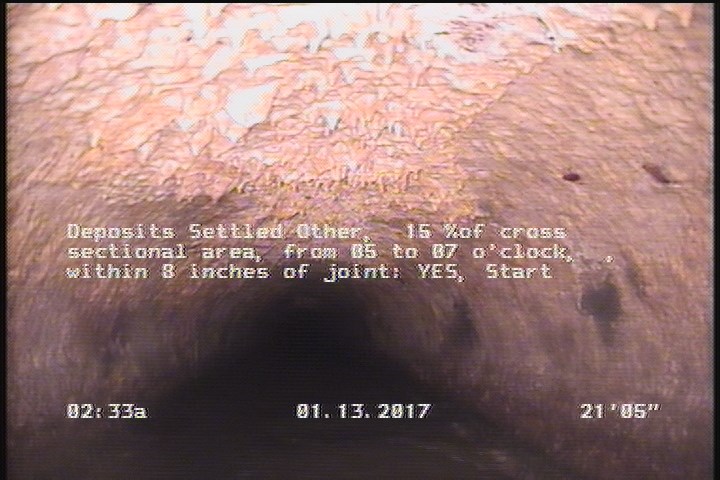 Deposits Settled Other, 15 %of cross sectional area, from 05 to 07 o'clock, , within 8 inches of joint: YES, Start