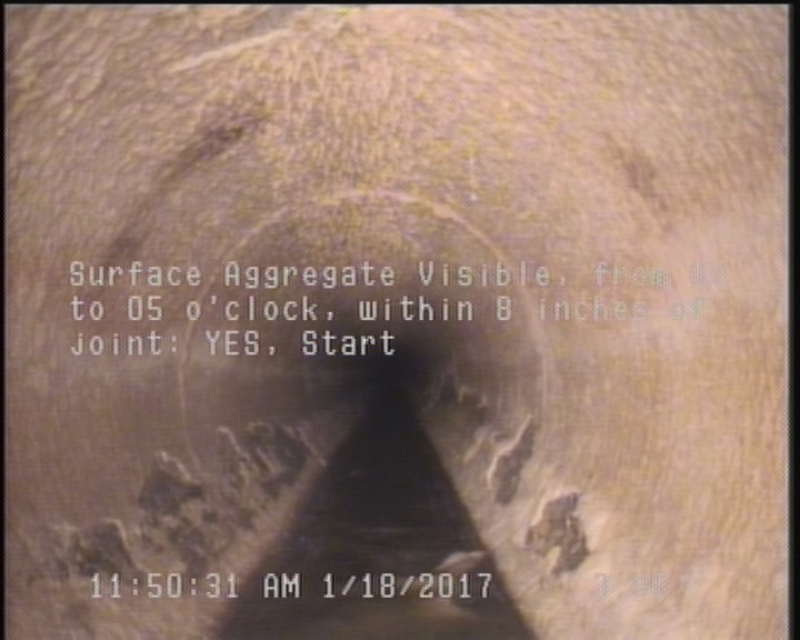 Surface Aggregate Visible, from 07 to 05 o'clock, within 8 inches of joint: YES, Start