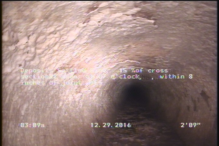 Deposits Settled Fine, 15 %of cross sectional area, from 05 to 07 o'clock, , within 8 inches of joint: YES, Start