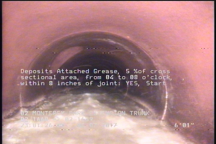 Deposits Attached Grease, 5 %of cross sectional area, from 04 to 08 o'clock, , within 8 inches of joint: YES, Start