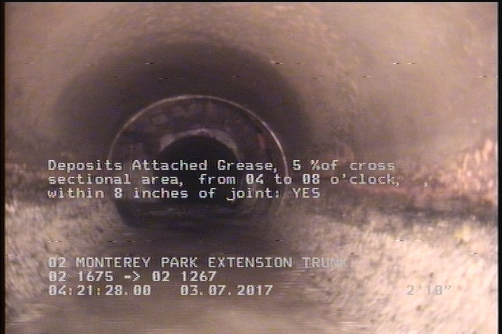 Deposits Attached Grease, 5 %of cross sectional area, from 04 to 08 o'clock, , within 8 inches of joint: YES