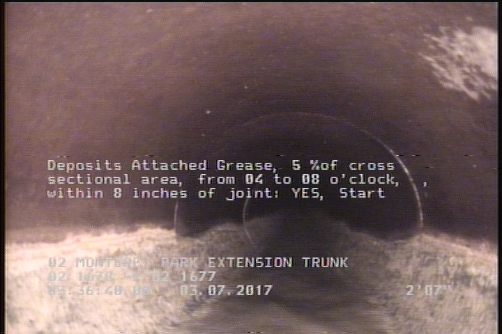 Deposits Attached Grease, 5 %of cross sectional area, from 04 to 08 o'clock, , within 8 inches of joint: YES, Start