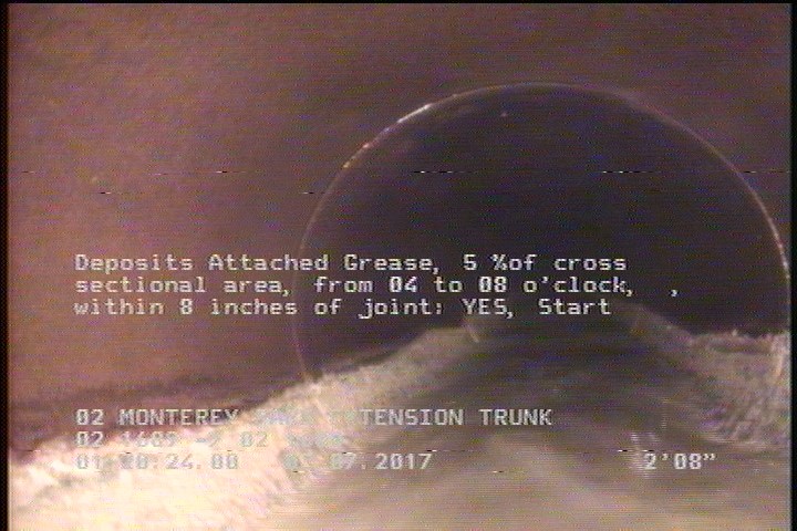 Deposits Attached Grease, 5 %of cross sectional area, from 04 to 08 o'clock, , within 8 inches of joint: YES, Start