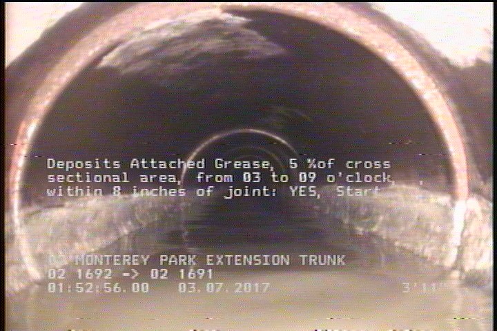 Deposits Attached Grease, 5 %of cross sectional area, from 03 to 09 o'clock, , within 8 inches of joint: YES, Start