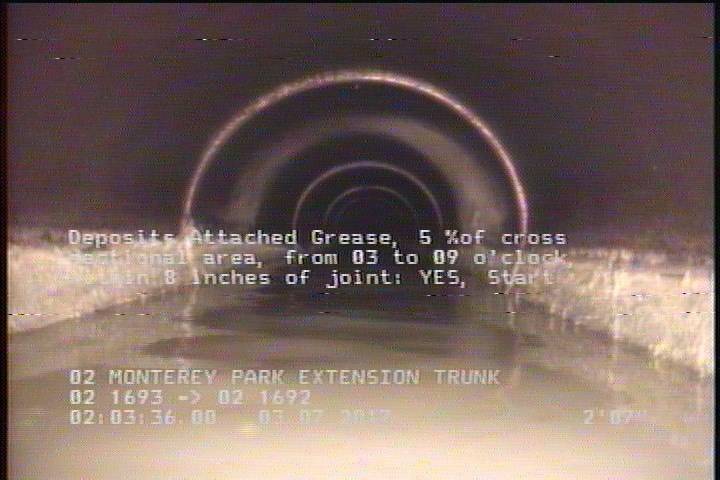 Deposits Attached Grease, 5 %of cross sectional area, from 03 to 09 o'clock, , within 8 inches of joint: YES, Start