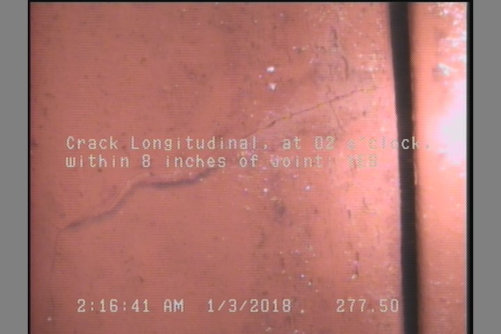 Crack Longitudinal, at 02 o'clock, within 8 inches of joint: YES