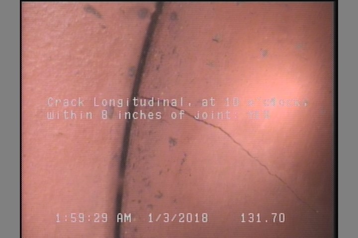 Crack Longitudinal, at 10 o'clock, within 8 inches of joint: YES